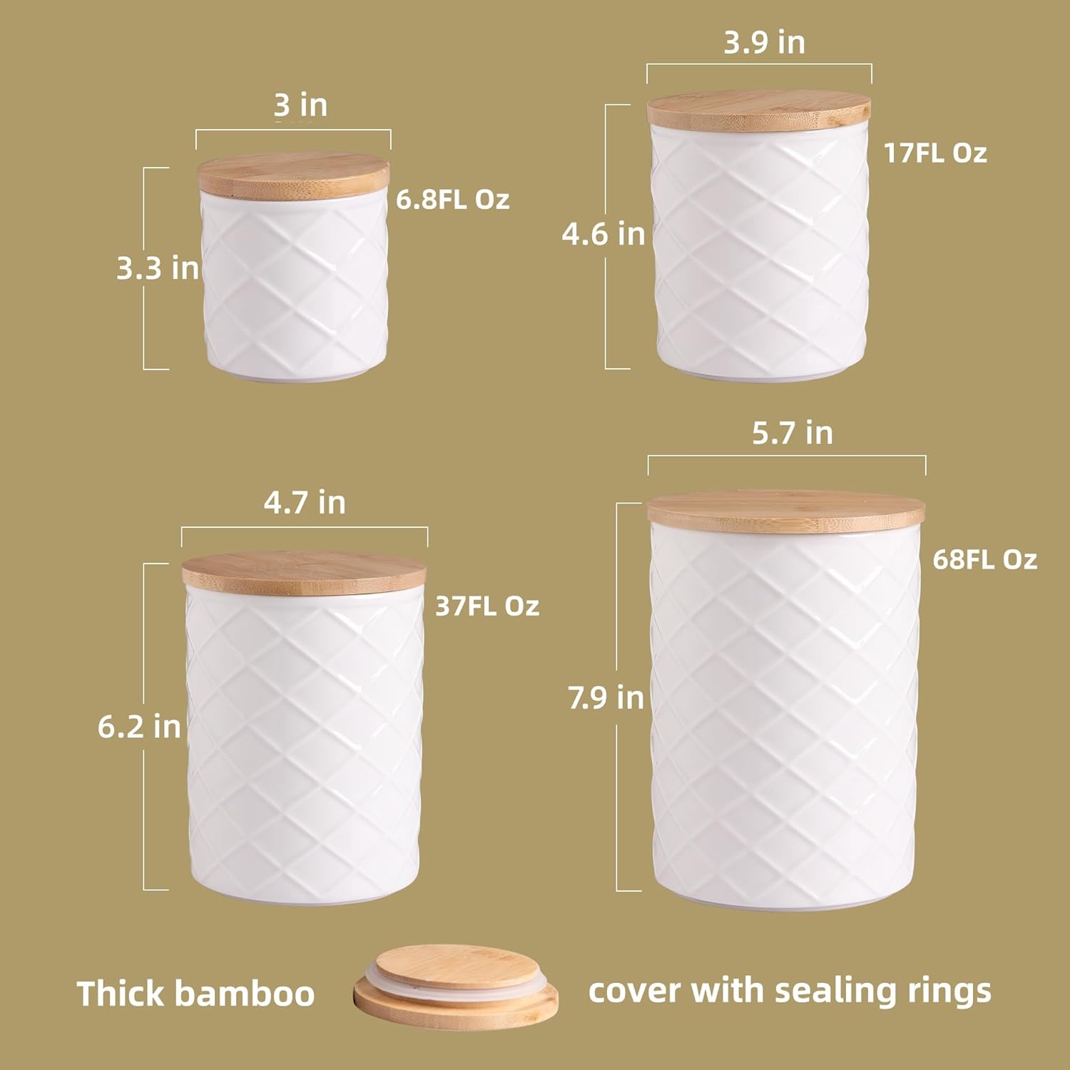 Sweejar Ceramic Canisters Sets for Kitchen Countertop, Relief Food Storage Jar with Bamboo Lid
