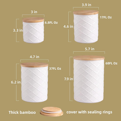 Sweejar Ceramic Canisters Sets for Kitchen Countertop, Relief Food Storage Jar with Bamboo Lid