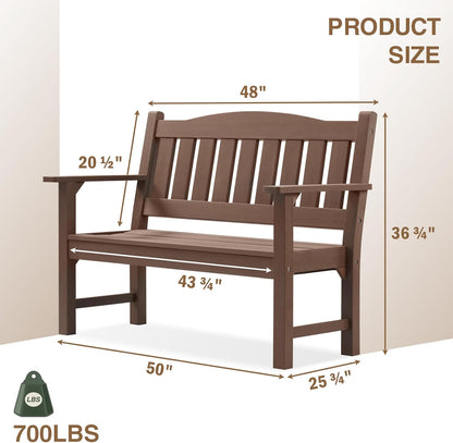 Psilvam 2-Person Outdoor Memorial Bench, All-Weather Poly Lumber Garden Bench, Rot-Resistant