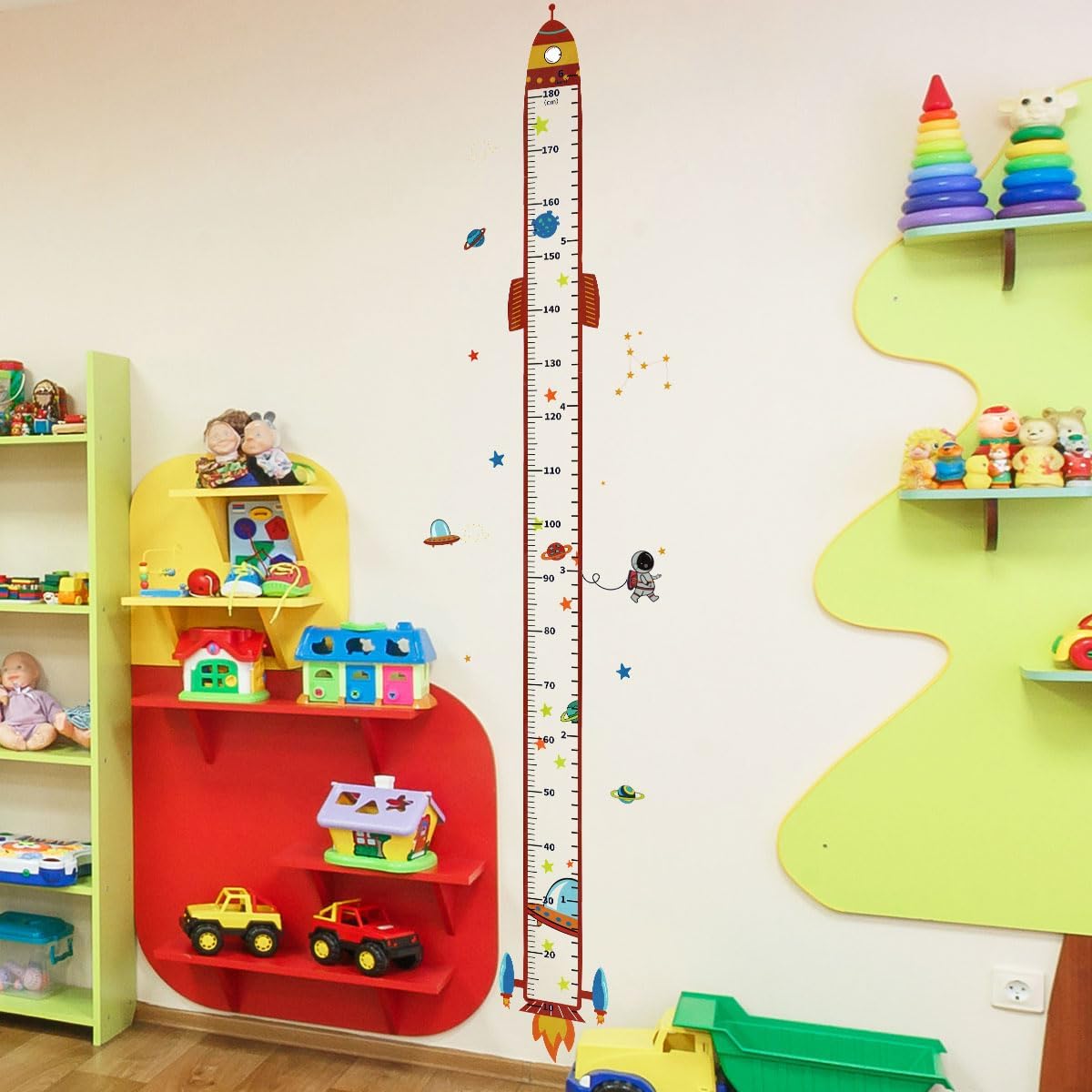 Rocket Self-adheve Vinyl Nursery Wall Decal Baby Growth Chart Sticker for Bedroom Play Room Peel
