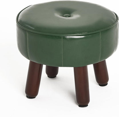 13in Small Foot Stool Ottoman, Round Faux Leather Foot Rest for Couch, Under Desk Pouf Footstool