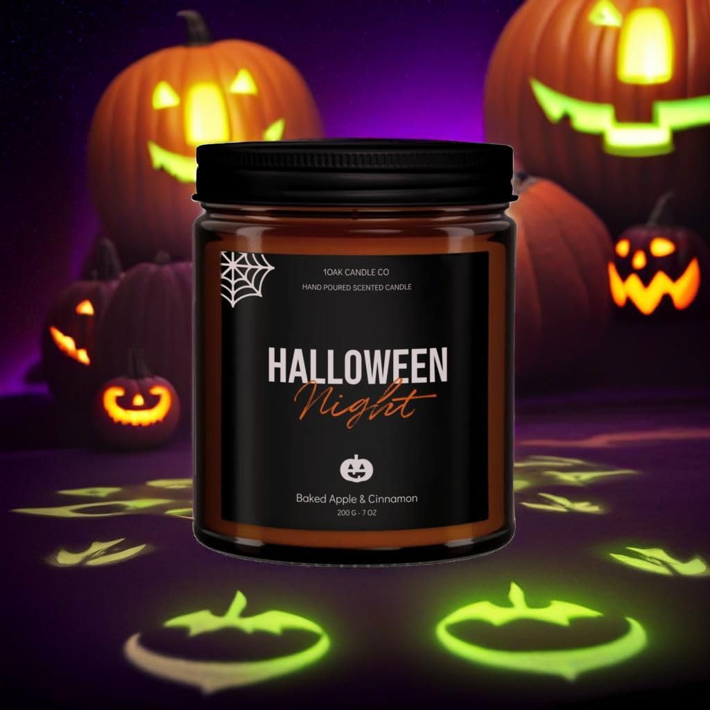 1OAK Halloween Candles Scented - 7oz, Baked Apple Cinnamon - Spooky Candles - Gothic Décor