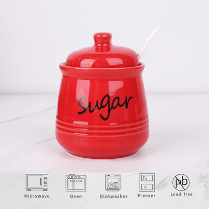 HAOTOP 12oz Sugar Bowl with Lid and Spoon,Ceramic Sugar Jar Sugar Dispenser Sugar Container Coffee