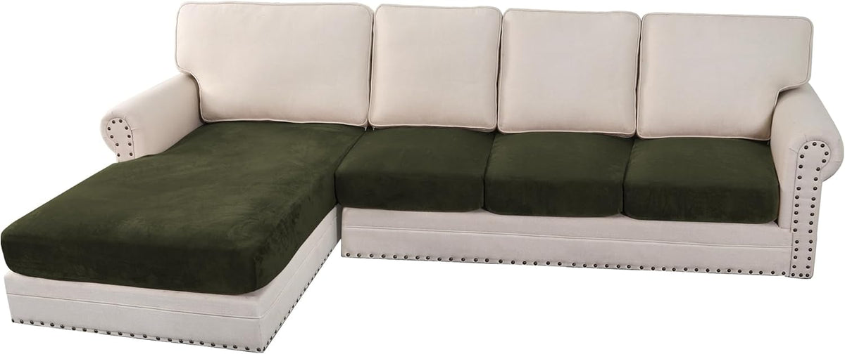 H.VERSAILTEX Velvet Stretch Sectional Couch Covers 4 Pieces Sofa Seat Cushion Covers L Shape