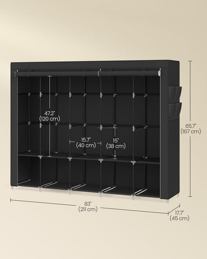 SONGMICS Portable Closet, Wardrobe Closet Organizer with Cover, 5 Hanging Rods and Shelves, 4 Side