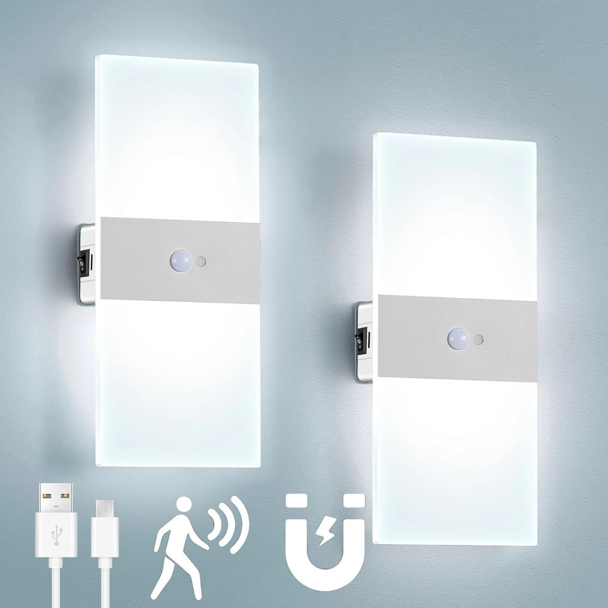 Motion Sensor Rechargeable Light, White LED Closet Light with USB-C Charging, Magnetic Mount, Auto