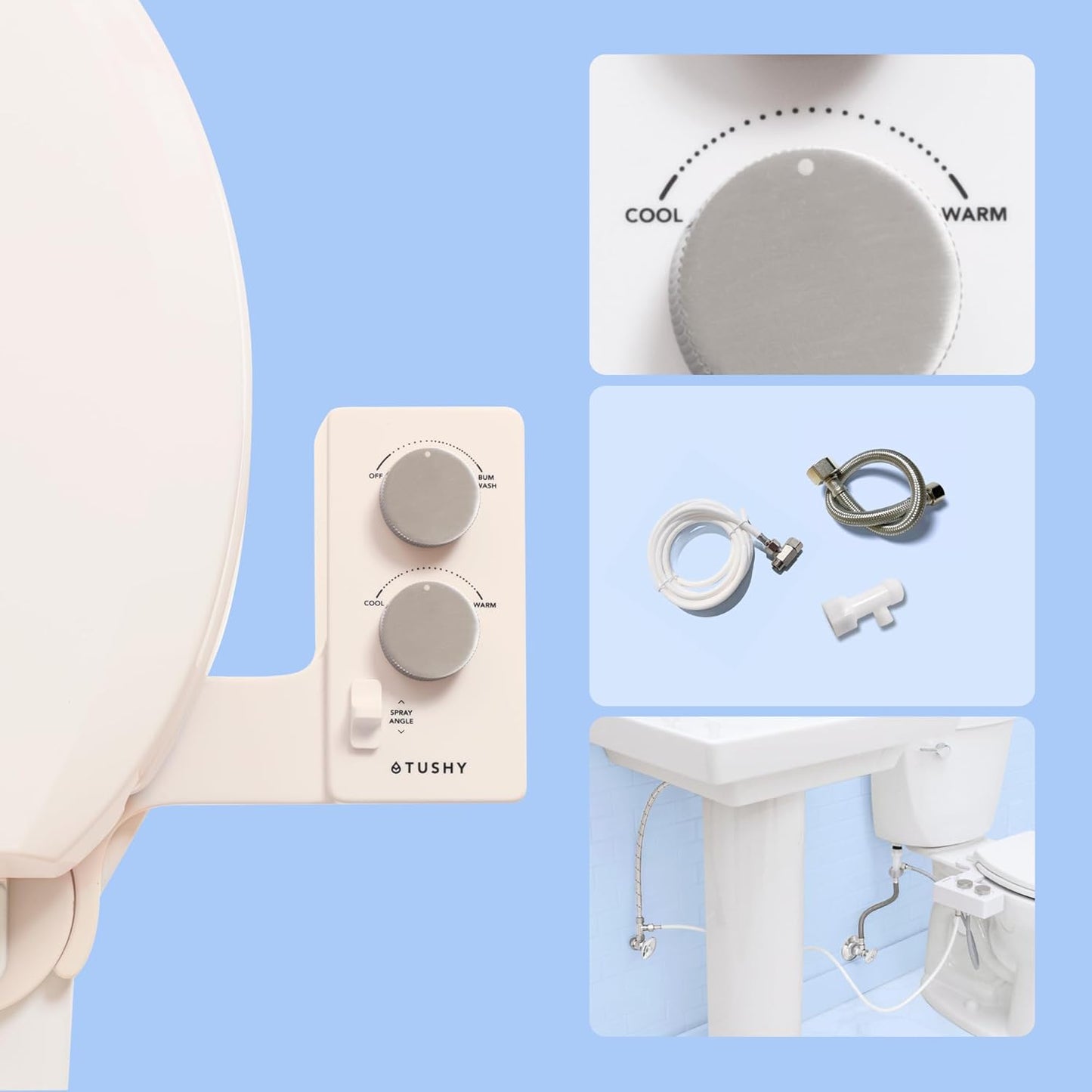 TUSHY Spa Self-Cleaning Warm Water Toilet Bidet Attachment. Adjustable Nozzle, Angle & Pressure