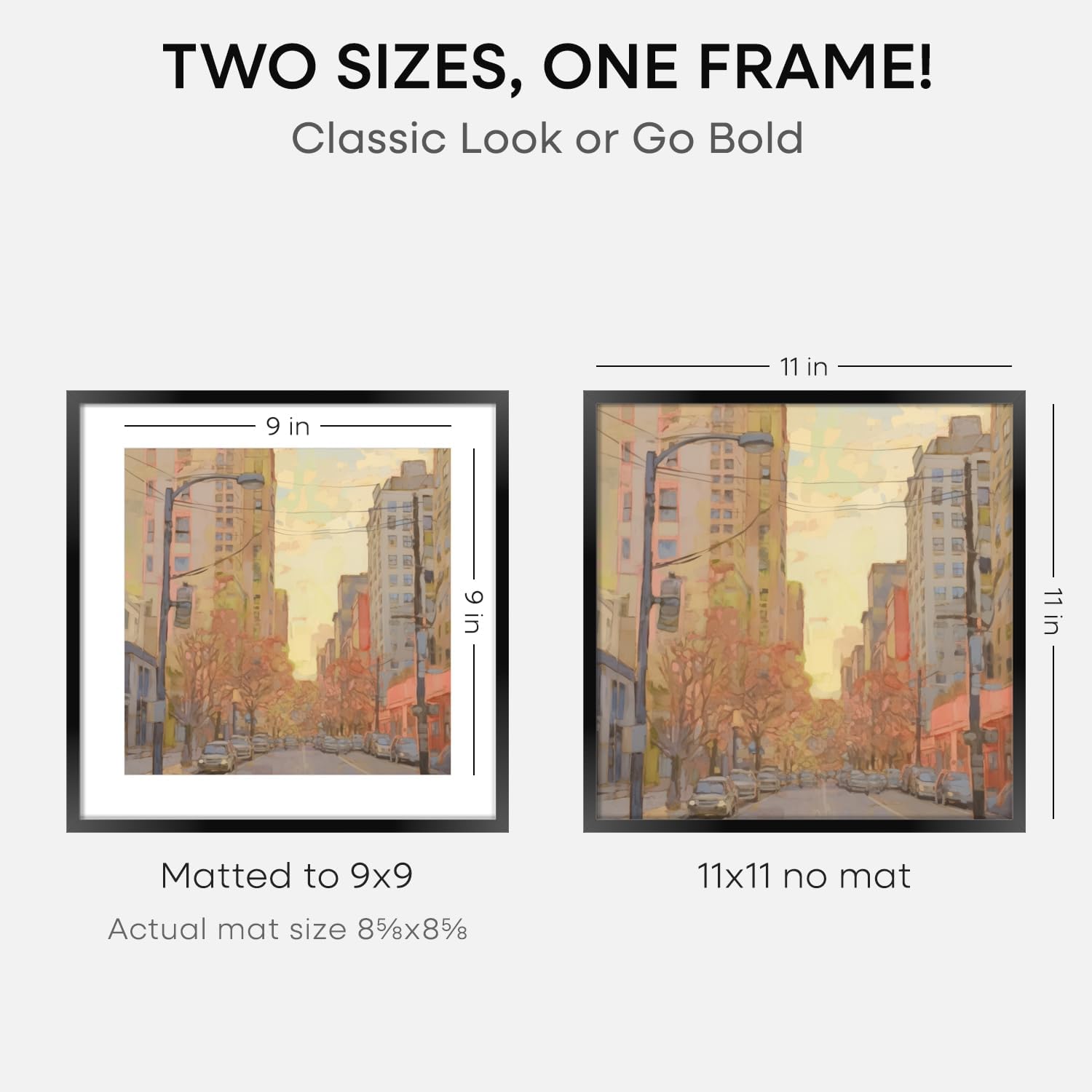 Homeforia 11x11 Picture Frame Black, High End Metal 11 by 11 Square Frames with Mat 9 x 9 Opening