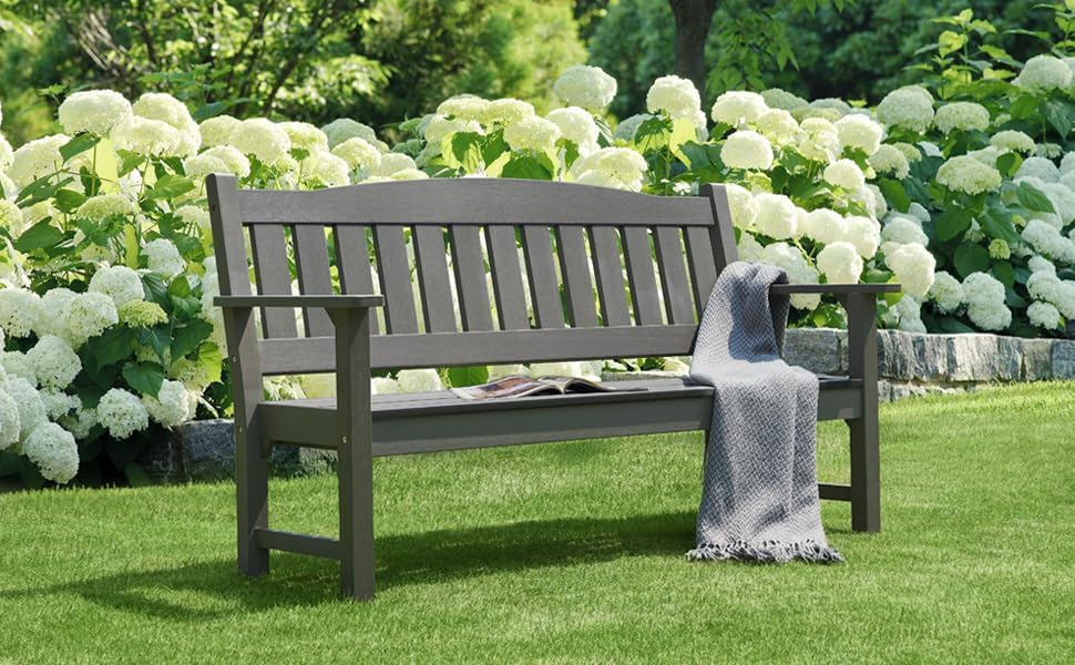 Psilvam 3-Person Outdoor Memorial Bench, All-Weather Poly Lumber Garden Bench, Rot-Resistant