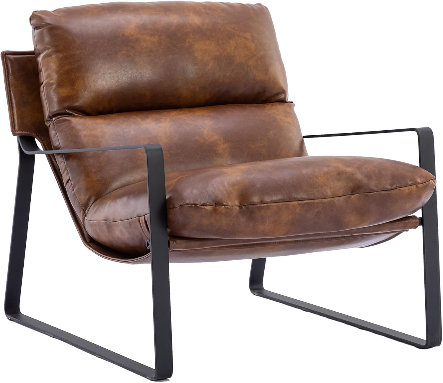 DUOMAY Mid-Century Accent Chair Armchair, Comfy PU Leather Leisure Chair Lazy Chair with Metal Leg