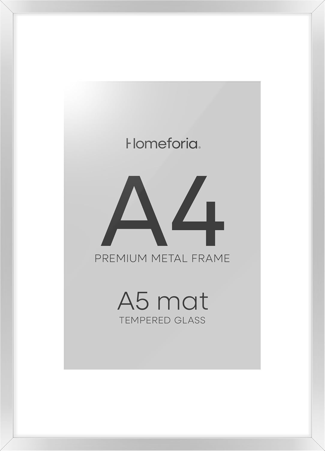 Homeforia A4 Picture Frame Silver, High End Metal 8.3 x 11.7 inch Silver Poster Frames with Mat 5.8