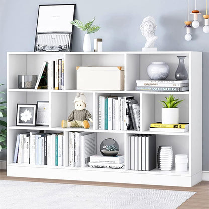 IOTXY Open Shelf Low Bookcase - Wooden 3-Tier Floor Standing Display Cabinet Organizer with Base