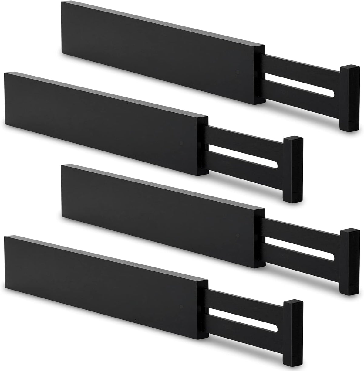 Utoplike 4 pcs Bamboo Kitchen Drawer Dividers Large, Adjustable Black Drawer Organizers, Spring