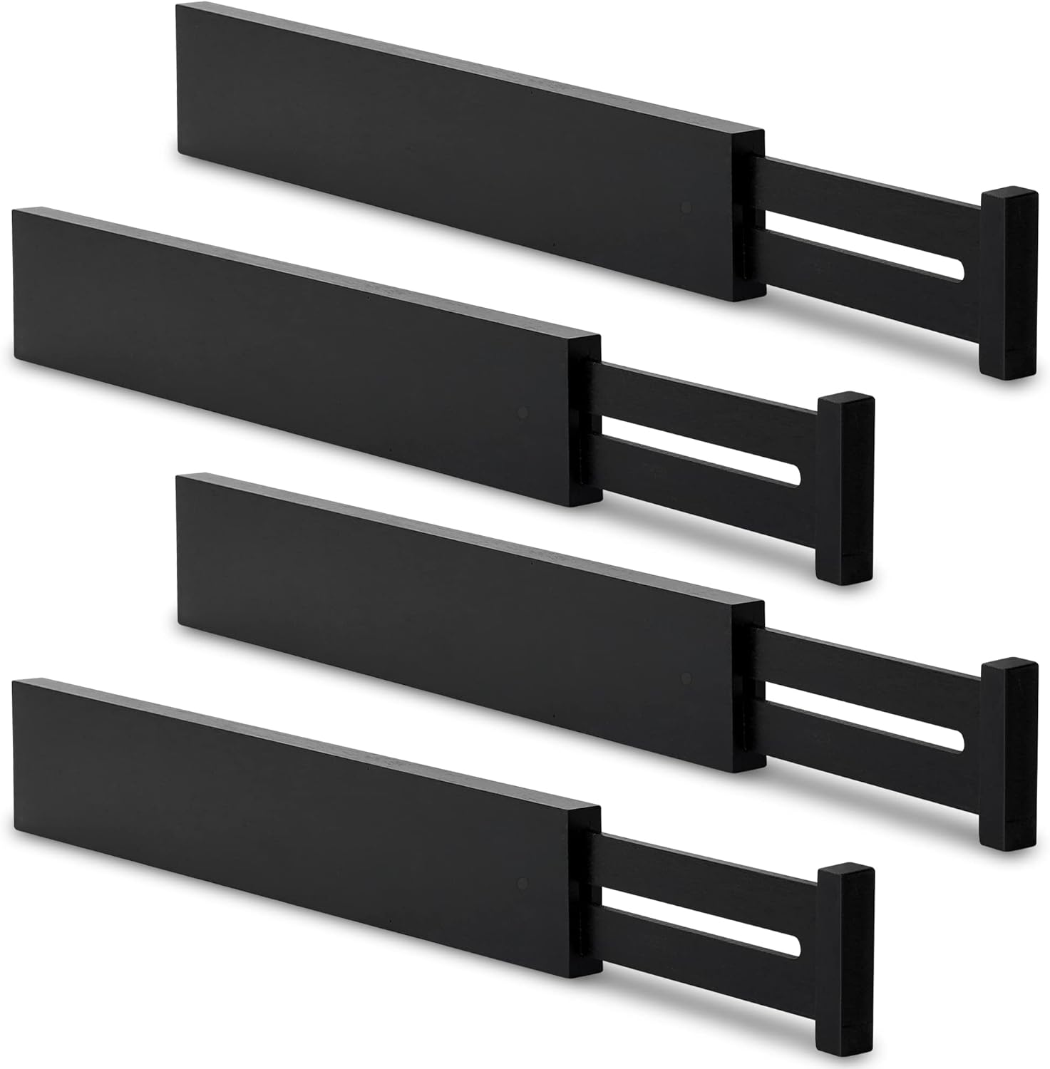 Utoplike 4 pcs Bamboo Kitchen Drawer Dividers Large, Adjustable Black Drawer Organizers, Spring