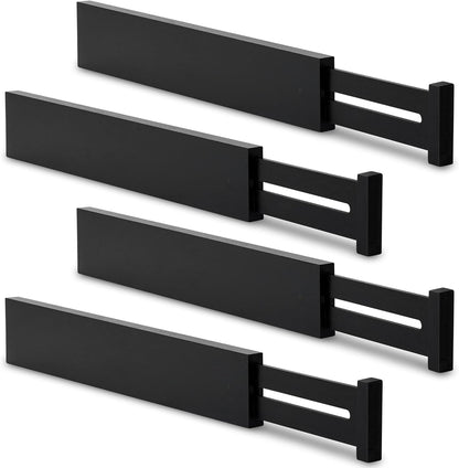 Utoplike 4 pcs Bamboo Kitchen Drawer Dividers Large, Adjustable Black Drawer Organizers, Spring