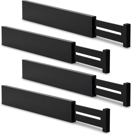 Utoplike 4 pcs Bamboo Kitchen Drawer Dividers Large, Adjustable Black Drawer Organizers, Spring
