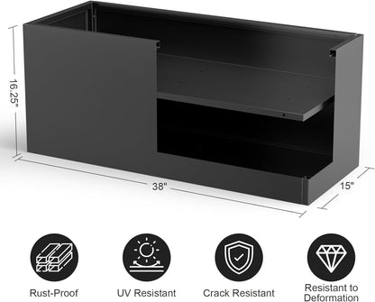 Long Metal Cube Planter for Outdoor Plants 15" W x 38" L x 16.25" H, Heavy Duty Steel Rectangular