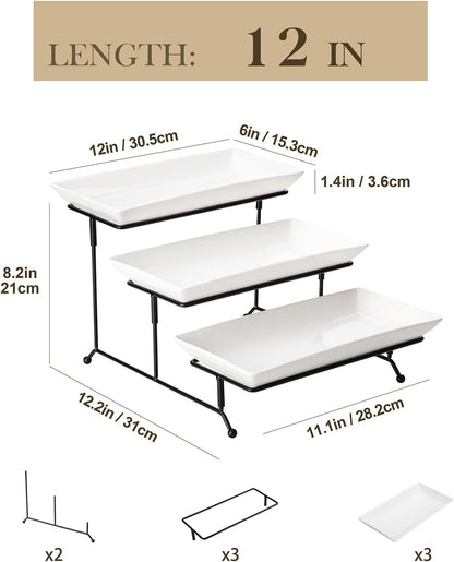 MALACASA 3 Tier Serving Trays for Party, Porcelain Serving Platters and Trays, 12 Inch Tiered Tray