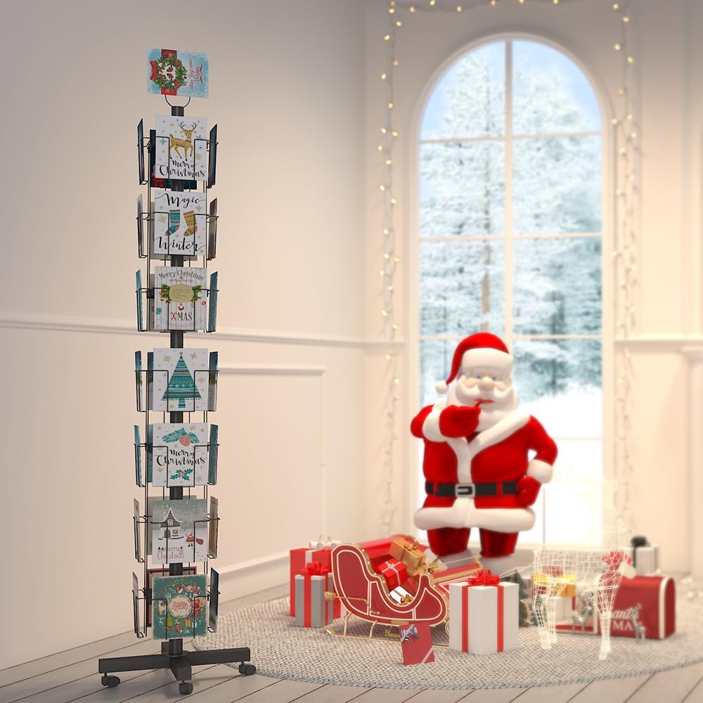 28 Pockets Countertop Rotating Greeting Card Rack, 7 Tier magazine Display Stand Rotating magazine