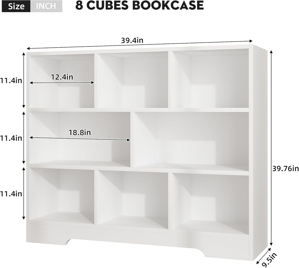 Book Shelf, 8 Cubes Storage Organizer, 3-Tier Open Shelf Wooden Bookcase, Freestanding White
