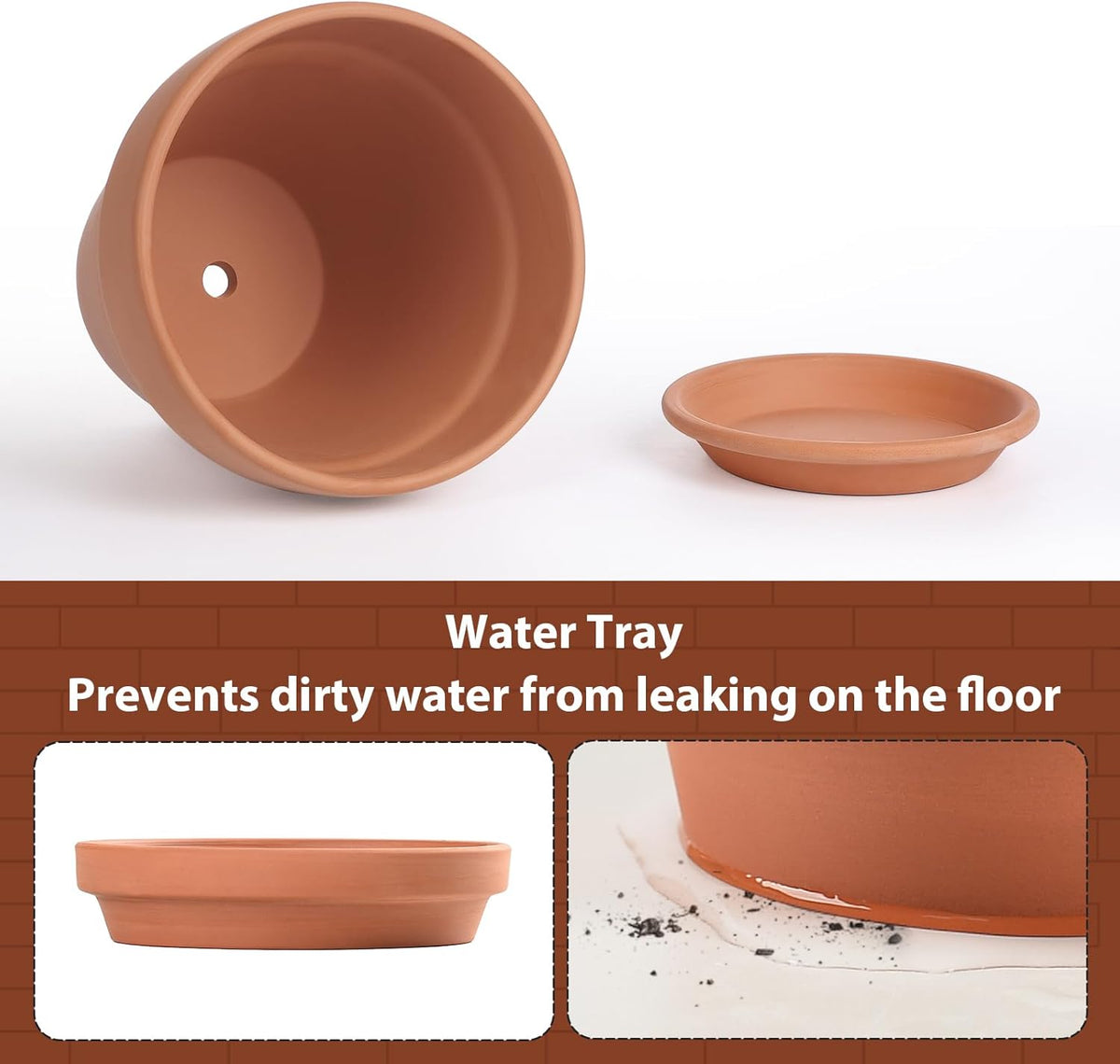 INGOFIN Terracotta Pot with Saucer - 10 Inch Ceramic Clay Pot for Plants with Drainage Hole, Large