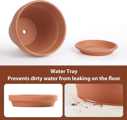 INGOFIN 12 Inch Terracotta Pot with Saucer - Ceramic Clay Pot for Plants with Drainage Hole, Large