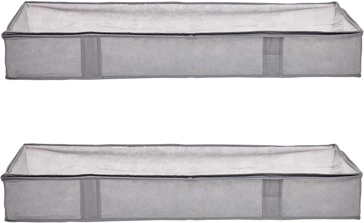 Amazon Basics Under Bed Fabric Zipper Blanket Storage Container Bags with Window and Handles