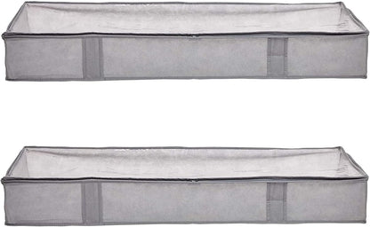 Amazon Basics Under Bed Fabric Zipper Blanket Storage Container Bags with Window and Handles