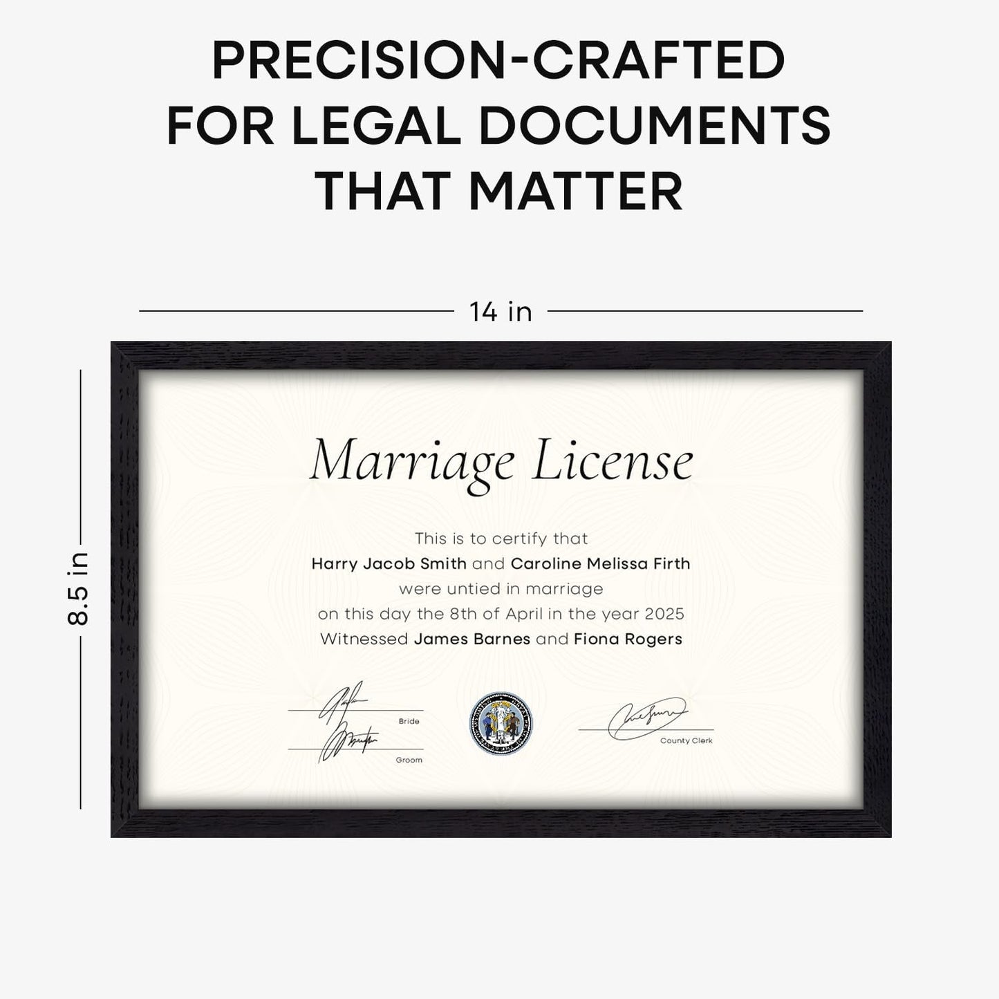 Homeforia 8.5x14 Marriage License Frame Black, High End Oak 8.5x14 Certificate Black Wood Frames