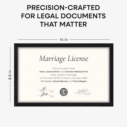 Homeforia 8.5x14 Marriage License Frame Black, High End Oak 8.5x14 Certificate Black Wood Frames