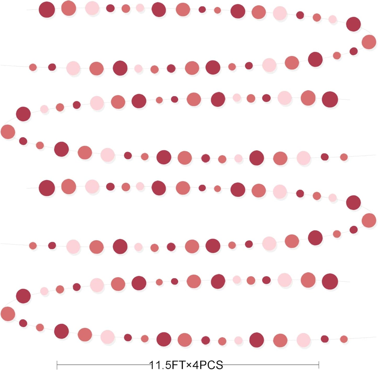 Burgundy Dusty Pink Decorations Circle Dot Garland Maroon Pink Hanging Polka Dot Streamer Banner