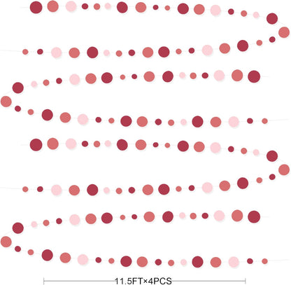 Burgundy Dusty Pink Decorations Circle Dot Garland Maroon Pink Hanging Polka Dot Streamer Banner