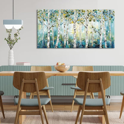 LASMOND Abstract Teal Grove Canvas Paintings Prints Modern Tree Wood Artwork Decor Wall Art for