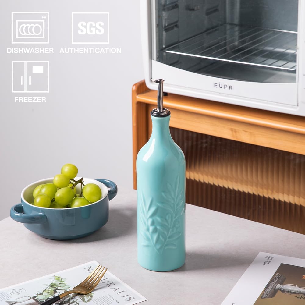 Sweejar Ceramic Olive Oil Dispenser Bottle, 24 Oz Relief Design EVOO Oil and Vinegar Dispensing