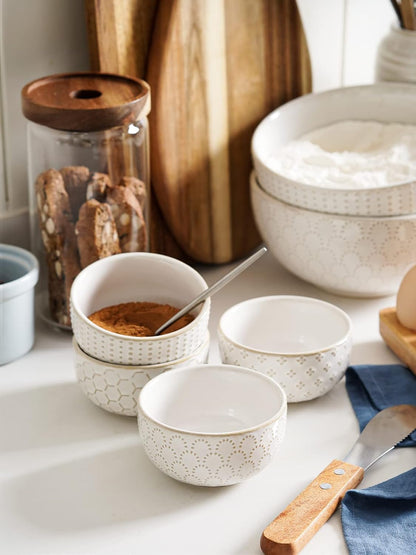LE TAUCI 3.5 Inch Small Bowls, TINY Embossed Ceramic Dip Bowls, Sauce Dishes, Condiment Cups for