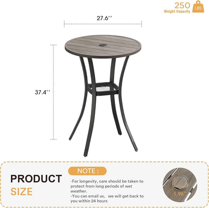 VICLLAX 28" Round Outdoor Bar Table with Adjustable Umbrella Hole, Counter Height Outdoor Furniture