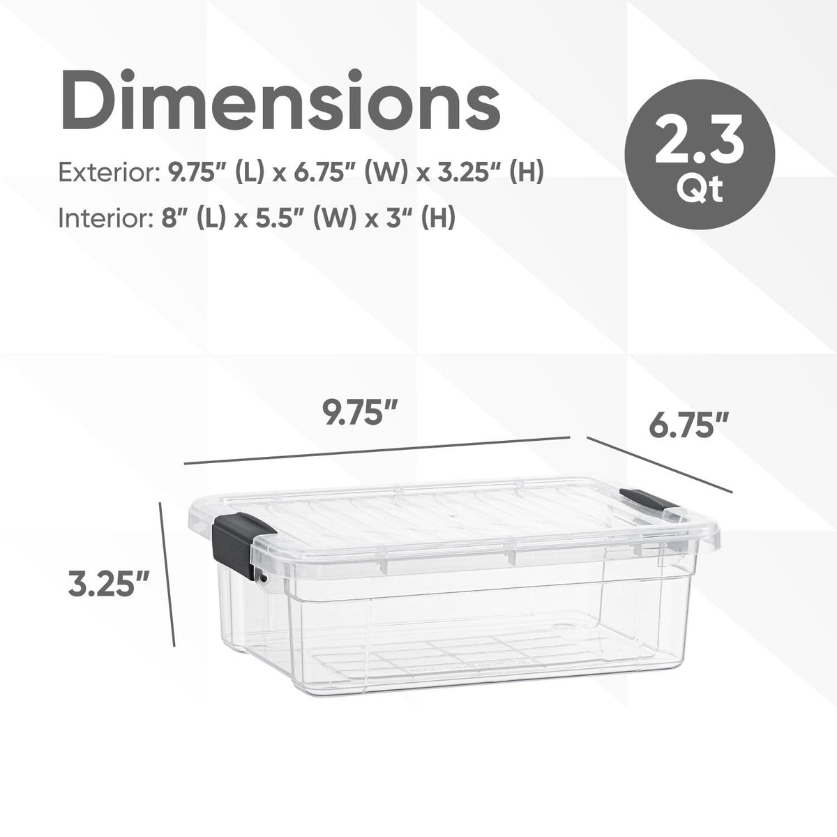Superio 2.3 Qt Clear Plastic Storage Bin with Lid, Non-Toxic, BPA Free, Odor Free, Organizer