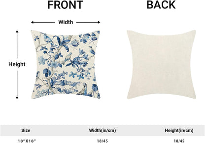 CXMEIFLY Navy Blue Spring Floral Pillow Covers 18 x 18 Inch Set of 2 for Chinoiserie Flowers Bird