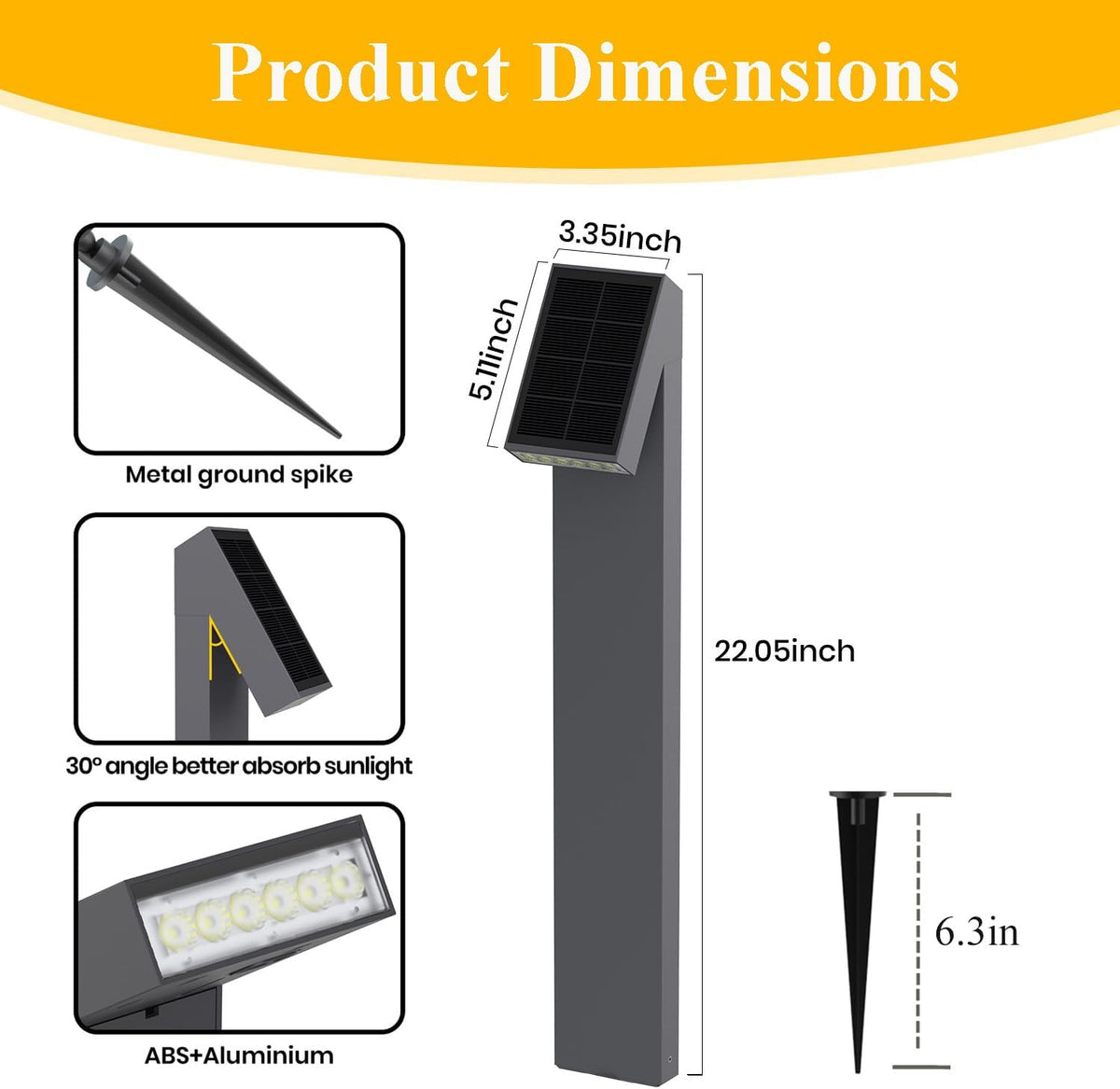 Solar Pathway Lights, Dimmable Metal Solar Landscape Path Lights IP65, 3000K Solars Walkway Light