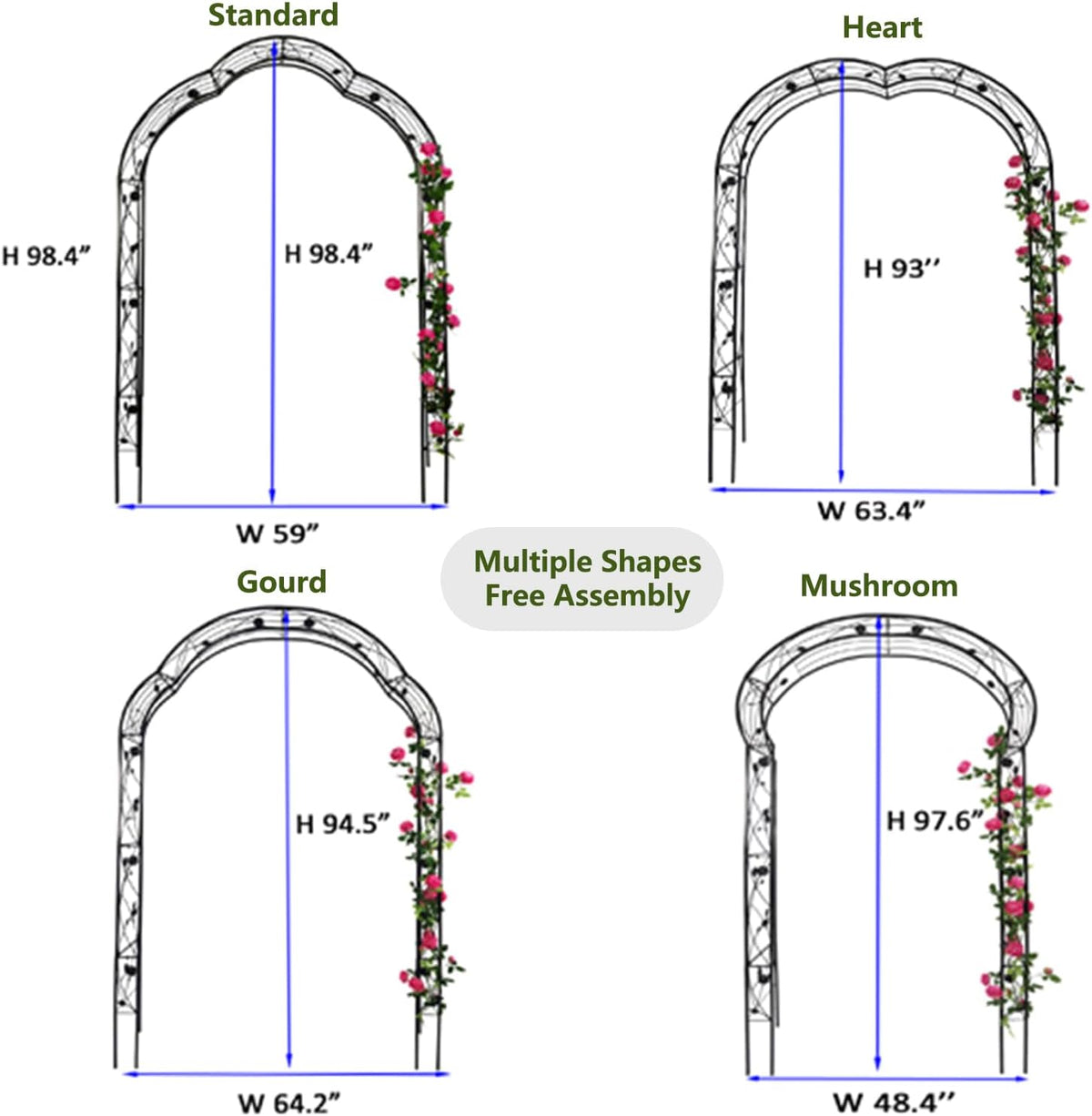 Metal Garden Arch 98.4" H White Garden Arbor Trellis for Outdoor Climbing Plants Support Rose Lawn