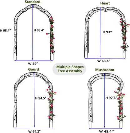 Metal Garden Arch 98.4" H White Garden Arbor Trellis for Outdoor Climbing Plants Support Rose Lawn