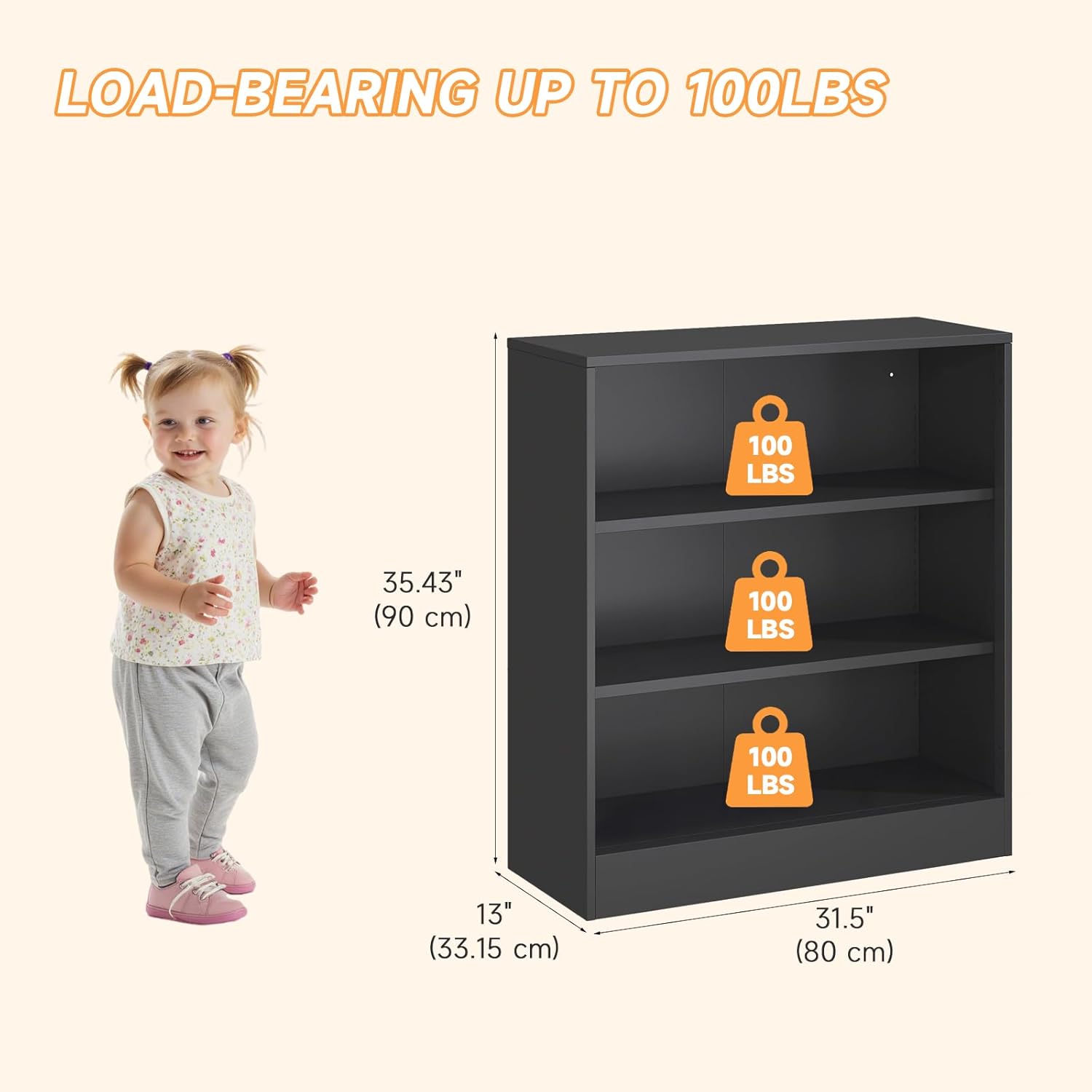 3-Tier Metal Open Shelf Bookcase, Bookcase with Adjustable Shelves, Floor Standing Book Shelf