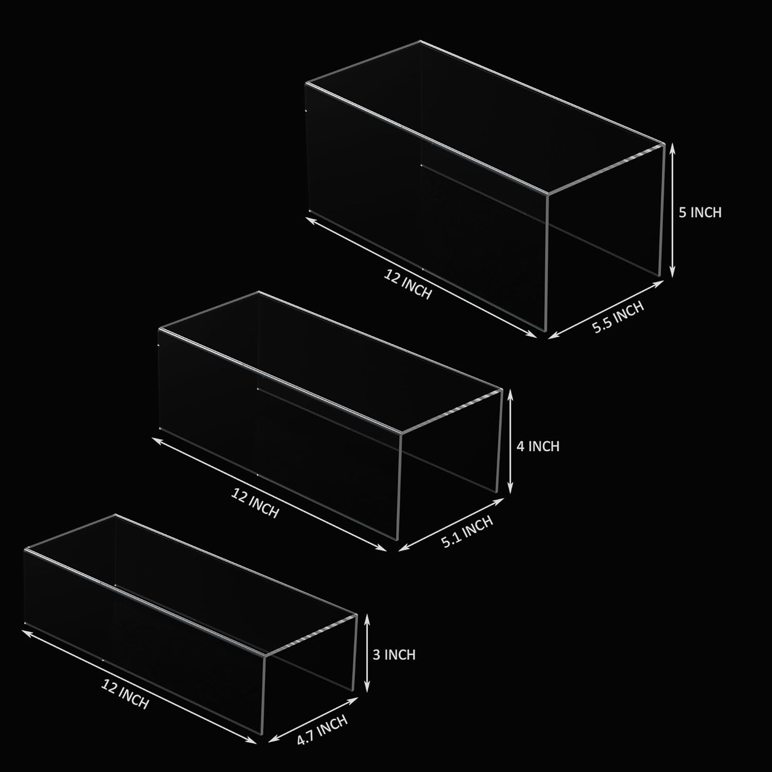 Square Acrylic Display Risers 3pcs, Clear Showcase Shelves for Collectibles, Funko Pop Figures