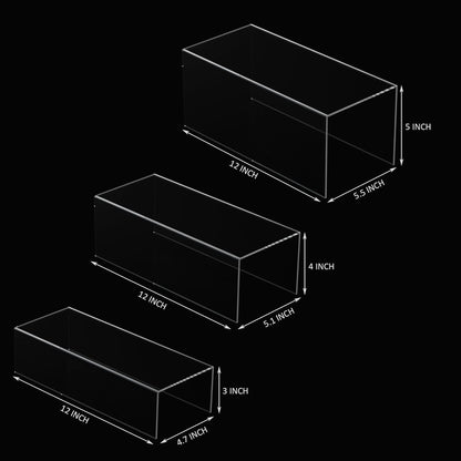 Square Acrylic Display Risers 3pcs, Clear Showcase Shelves for Collectibles, Funko Pop Figures