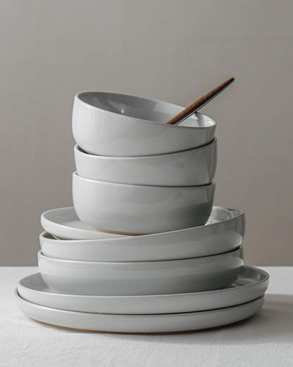 Famiware Milkyway Stoneware Dinnerware Sets with Pasta Bowls, Service for 4 (16 Pieces), Plates and
