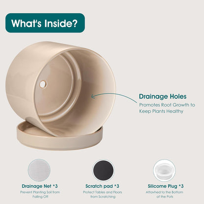 vancasso Ceramic Planters, Plant Pots for Indoor Plants, 6.25+8.25+10.25 Inch Ceramic Pots for