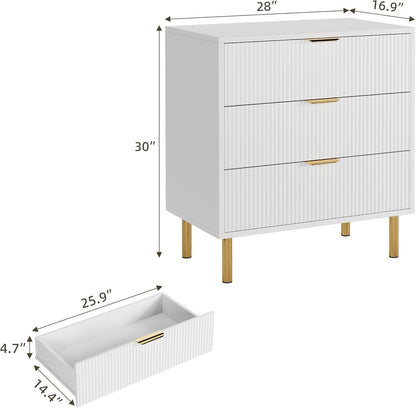 GAOMON 3 Drawer Dresser, Wood Chest of Drawers Organizer Storage with Gold Handle, Small Storage