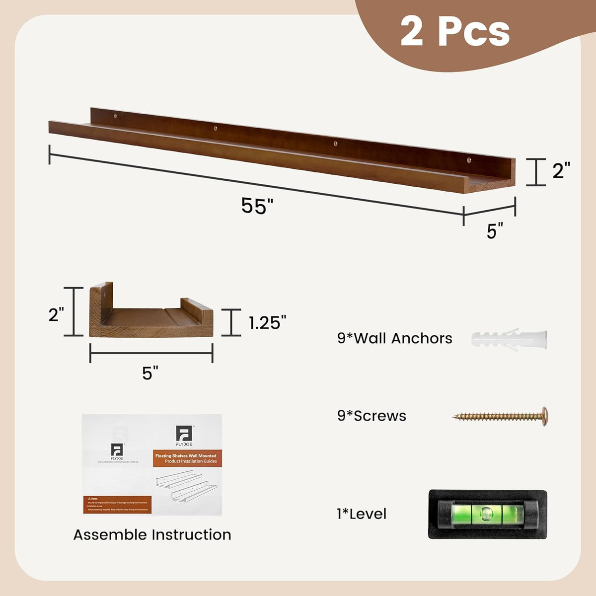 Picture Ledge Shelf, Floating Shelves Set of 2, Solid Pine Wood 55'' Long Large Nursery Book