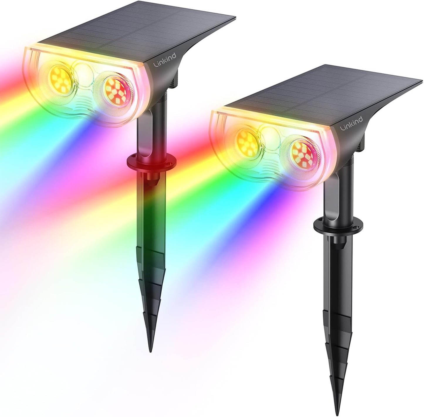 Linkind Solar Lights Outdoor Waterproof IP67, StarRay RGB Solar Spot Lights Outdoor, Color Changing