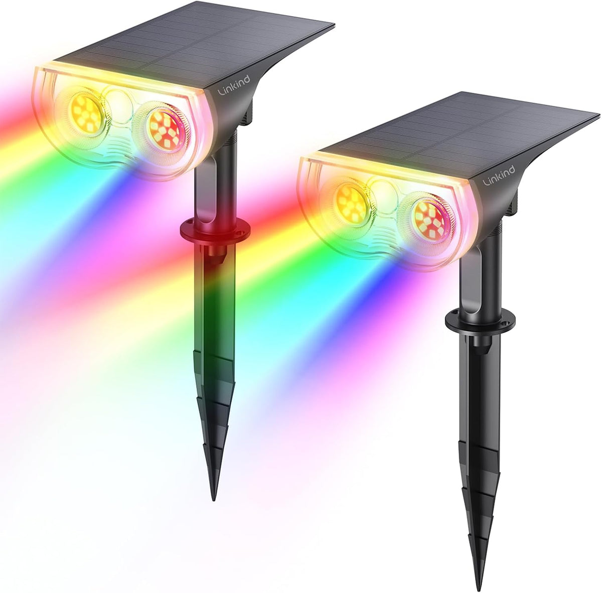 Linkind Solar Lights Outdoor Waterproof IP67, StarRay RGB Solar Spot Lights Outdoor, Color Changing